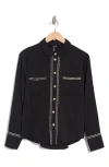 Ellen Tracy Tweed Trim Long Sleeve Button-up Shirt In Black