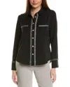 Ellen Tracy Tweed Trim Long Sleeve Button-up Shirt In Black