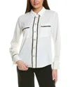 Ellen Tracy Tweed-trim Shirt In White
