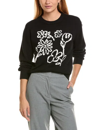 Ellen Tracy Two Tone Floral Sweater In Black