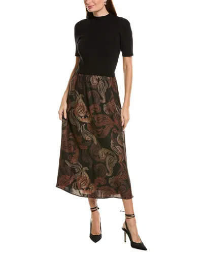 Ellen Tracy Twofer Printed Midi Dress In Black
