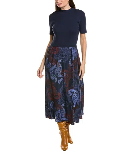 Ellen Tracy Twofer Printed Midi Dress In Blue