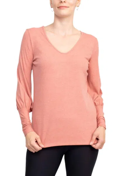 Ellen Tracy V-neck Blouson Knit Jersey Top In Terracotta In Brown