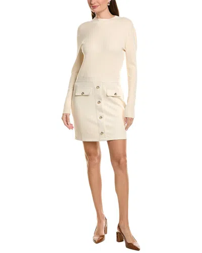 Ellen Tracy Vegan Suede Mix Media Dress In Neutral