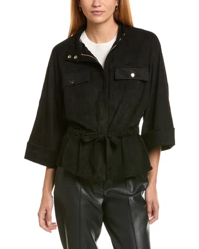 Ellen Tracy Vegan Suede Waist Tie Jacket In Black