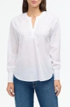 Ellen Tracy Voile Embroidered Cotton Popover Top In White