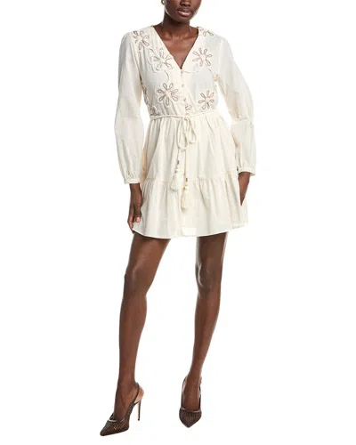 Ellen Tracy Voile Embroidered Floral Dress In White
