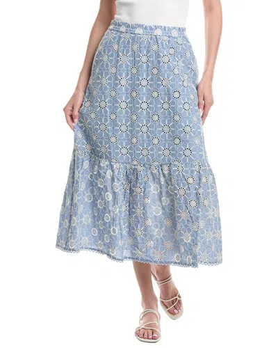 Ellen Tracy Voile Embroidered Tiered Skirt In Blue