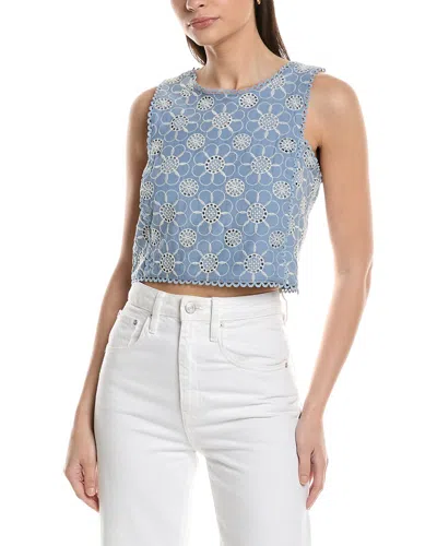 Ellen Tracy Voile Embroidery Top In Blue