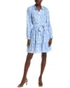 Ellen Tracy Long Sleeve Tie Waist Shirtdress In Blue