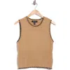 Ellen Tracy Whipstitch Texture Sleeveless Sweater In Brown