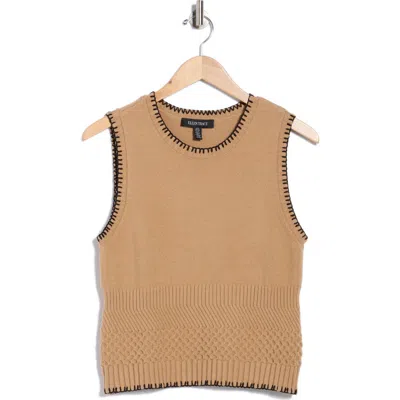 Ellen Tracy Whipstitch Texture Sleeveless Sweater In Brown
