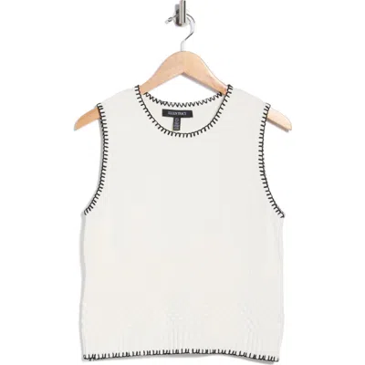 Ellen Tracy Whipstitch Texture Sleeveless Sweater In White
