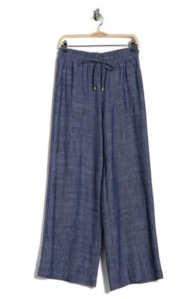 Ellen Tracy Wide Leg Chambray Pants In Blue