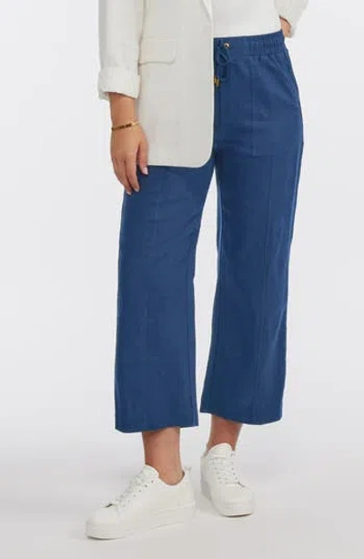 Ellen Tracy Wide Leg Linen Blend Drawstring Crop Pants In Azure