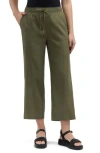 Ellen Tracy Wide Leg Linen Blend Drawstring Crop Pants In Light Olive