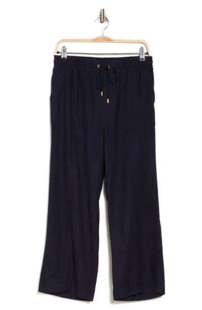 Ellen Tracy Wide Leg Linen Blend Drawstring Crop Pants In Blue