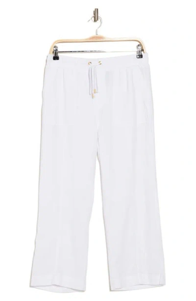 Ellen Tracy Wide Leg Linen Blend Drawstring Crop Pants In White