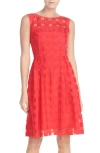 Ellen Tracy Windowpane Check Fit & Flare Dress In Coral