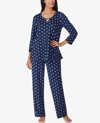 Ellen Tracy Women's 2-piece 3/4-sleeve Top And Pants Pajama Set In Blue