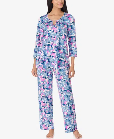 Ellen Tracy Women's 2-piece 3/4-sleeve Top And Pants Pajama Set In Multi