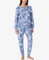 Ellen Tracy Women's 2-piece Round Neck Top And Pants Pajama Set In Blue
