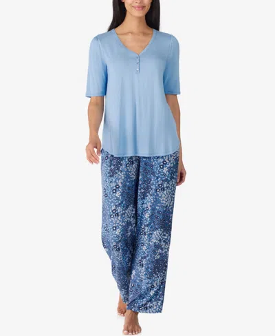 Ellen Tracy Women's 2-piece V-neck Top And Pants Pajama Set In Blue