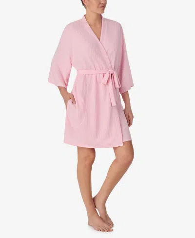 Ellen Tracy Women's 3/4 Kimono Sleeve Short Robe In Pink