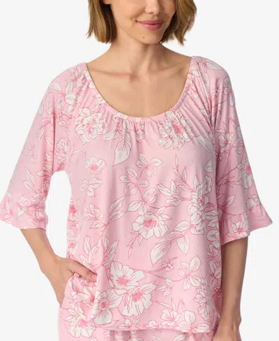 Ellen Tracy Women's 3/4 Short Scoop Neck Tunic In Pink Fl