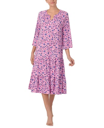 Ellen Tracy Plus Size Printed 3/4-sleeve Nightgown In Floral Print