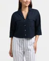 Ellen Tracy Boxy Cuffed Sleeve Button-down Shirt In Blue