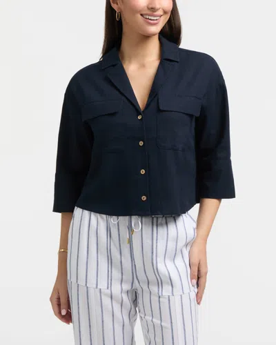 Ellen Tracy Women's 3/4 Sleeve Notch Collar Top In Blue