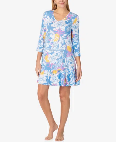 Ellen Tracy Women's 3/4 Sleeve Tunic Nightgown In Blue Multi