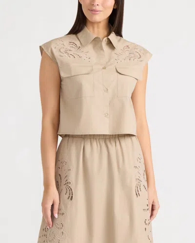 Ellen Tracy Women's Applique Embroidered Shirt In Brown