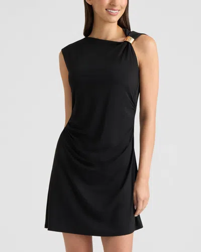Ellen Tracy Women's Asymmetrical Neckline Knit Mini Dress In Black