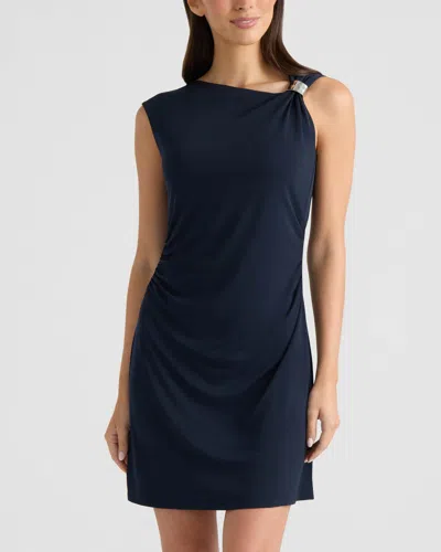 Ellen Tracy Women's Asymmetrical Neckline Knit Mini Dress In Blue