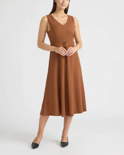 Ellen Tracy Women's Belted V-neck Dress In Brown