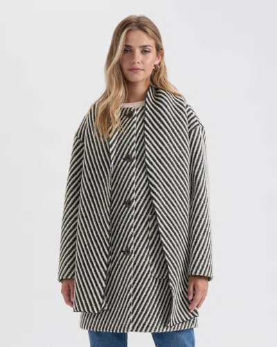 Ellen Tracy Women's Bold Twill Textured Overcoat With Detachable Scarf In Black