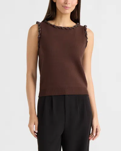 Ellen Tracy Women's Braided Trim Sleeveless Sweater In Brown
