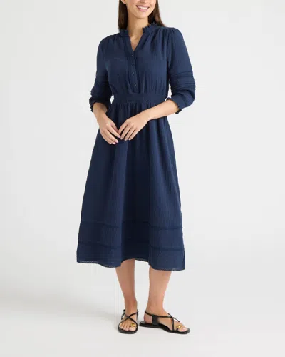 Ellen Tracy Women's Button Front Double Gauze Dress In Blue