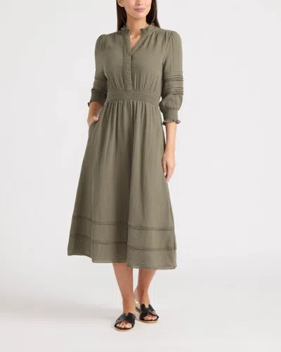 Ellen Tracy Women's Button Front Double Gauze Dress In Green
