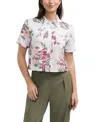 Ellen Tracy Ruffle Sleeve Button Front Shirt In Multi