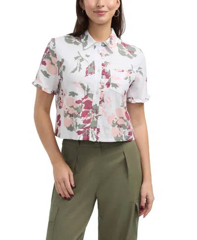 ELLEN TRACY WOMEN'S BUTTON FRONT SHIRT WITH RUFFLE DETAIL