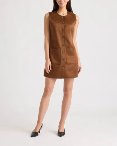 Ellen Tracy Women's Button Front Suede Mini Dress In Brown