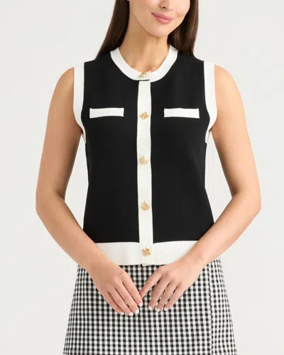 Ellen Tracy Women's Button Front Sweater Vest In Black