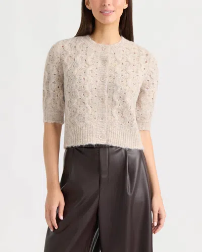 Ellen Tracy Women's Cable Knit And Pointelle Short Sleeve Cardigan In Neutral