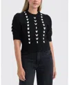 Ellen Tracy Embroidered Short Sleeve Crop Sweater In Black