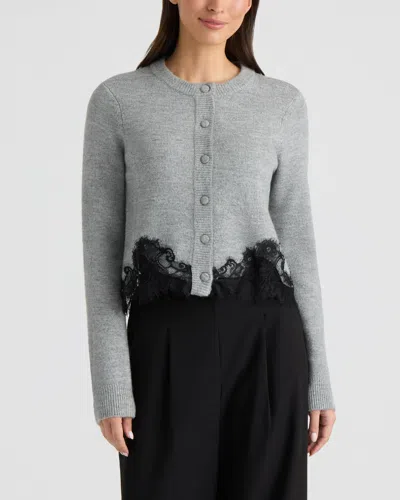 Ellen Tracy Women's Cardigan With Lace Detail In Gray
