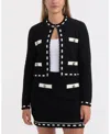 Ellen Tracy Seed Stitch Trim Crop Cardigan In Black