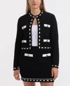 Ellen Tracy Seed Stitch Trim Crop Cardigan In Black